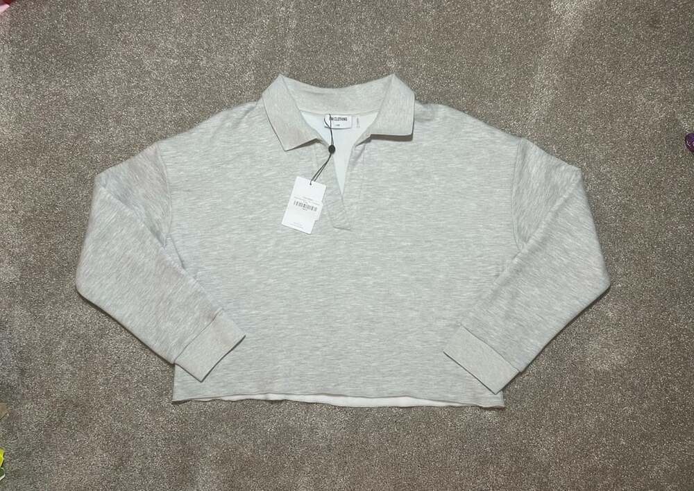 LNA Clothing Tish Style Nicks Pullover Heather Grey Cropped Polo Sweatshirt